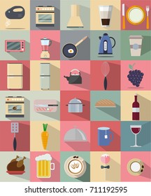 Kitchen and Food Flat Icons