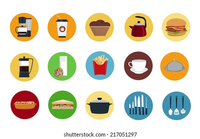 Kitchen and food icon set flat style, vector eps10 illustration