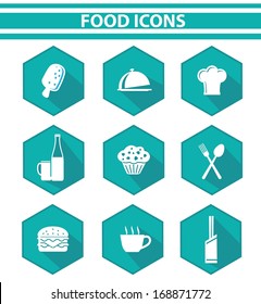 Kitchen and food icon set,Blue version,vector on white background