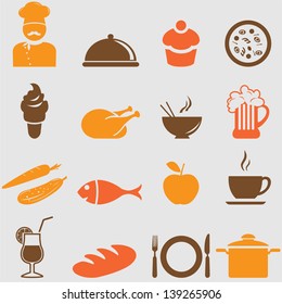 Kitchen and food icons set.Vector