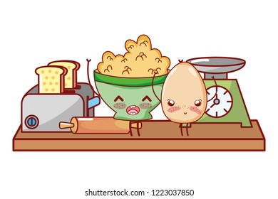 Kitchen and food kawaii cartoons