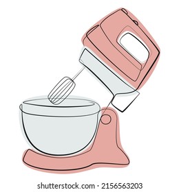 Kitchen food mixer one line drawing on white isolated background