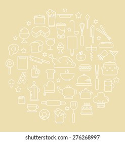 Kitchen and Food Outline icons  Vector illustration