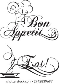 Kitchen and food quote decors, human-made vector wall art series. Non-AI ornamental calligraphy inspirational sign designs, lettering phrases for wall decals, house and restaurant interior decor quotes, family home signs, posters, motivational kitchen and gourmet signs. Great also for holiday parties and celebrations, like wedding, birthday, Thanksgiving Day, New Year, Christmas, etc.