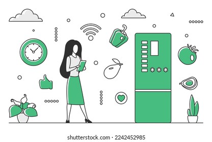 Kitchen food refrigerator. Home appliances, furniture freezer vector monocolor illustration