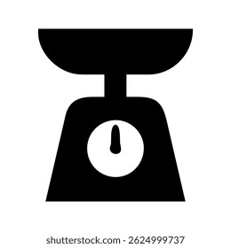 Kitchen food scale weighing icon. Scale with bowl measuring cooking ingredients.