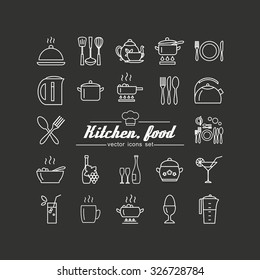 Kitchen. Food. Set of abstract pictures. A vector.