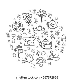 Kitchen. Food. Set of abstract pictures. A vector.