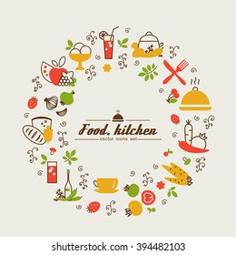 Kitchen. Food. Set of abstract pictures. A vector.