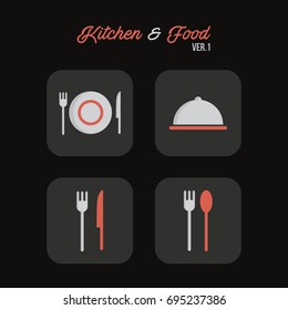 Kitchen and Food. This vector set has 4 icons, such as plate and food cover.