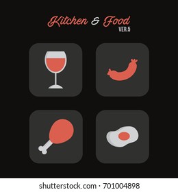 Kitchen and Food Ver.5 | This vector pack has 4 icons, such as wine, sausage, fried chicken, fried egg.