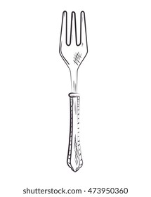 kitchen fork cutlery utensil silverware food silhouette vector illustration