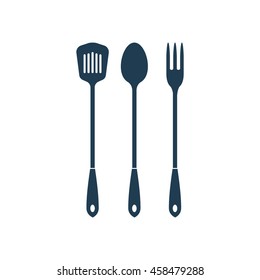 Kitchen. Fork. Spoon. Cutlery. Ladle. Vector illustration. Vintage style.