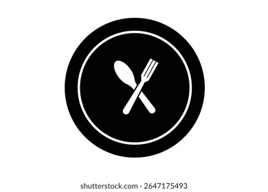 Küchengabel und Löffelset, Messer mit Tellervektor-Symbol. Symbol für Flachwaren einzeln auf transparentem Hintergrund. Nahrungsergänzungsmittel. Logo für Restaurant, Café, Hotelmenü, Platzgestaltung, Grafikdesign.
