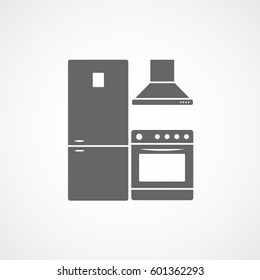 Kitchen Fridge Hood And Oven lat Icon On White Background