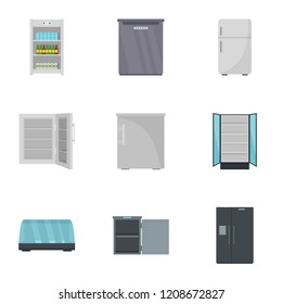 Kitchen fridge icon set. Flat set of 9 kitchen fridge vector icons for web design