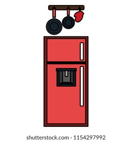 kitchen fridge with utensils hanging