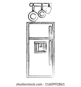 kitchen fridge with utensils hanging