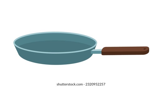 Kitchen frying pan sticker concept. Kitchen utensils for frying food. Comfort and coziness. Template, layout and mock up. Cartoon flat vector illustration isolated on white background