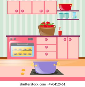 Kitchen full of cabinets and appliances illustration