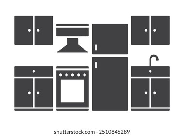 design de móveis de cozinha. Ícone de fogão a gás de armário de cozinha