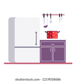 Kitchen with furniture Flat style