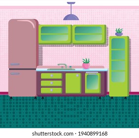 Kitchen with furniture. Flat style vector illustration 