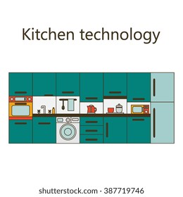 Kitchen with furniture. Flat style vector illustration.
