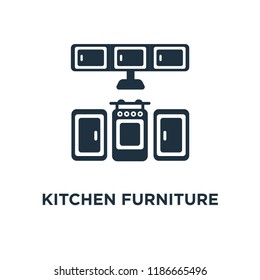 Kitchen furniture icon. Black filled vector illustration. Kitchen furniture symbol on white background. Can be used in web and mobile.