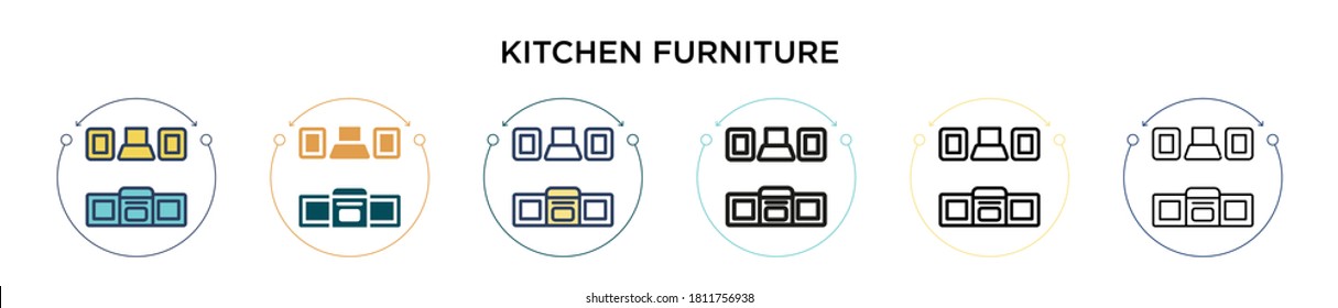 Kitchen furniture icon in filled, thin line, outline and stroke style. Vector illustration of two colored and black kitchen furniture vector icons designs can be used for mobile, ui, web