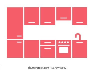 kitchen furniture icon. pink silhouette vector illustration on white background