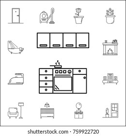 Kitchen furniture Icon. Set of household accessories icons. Signs, outline furniture collection, simple thin line icons for websites, web design, mobile app, info graphics on white background