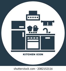 Kitchen furniture icon. Vector monochrome illustration.