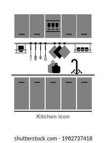 Kitchen furniture icon. Vector silhouette isolated illustration.