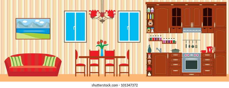 Kitchen furniture. Interior. vector