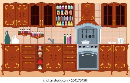 Kitchen furniture. Interior. Vector illustration