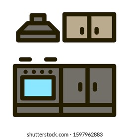 Kitchen furniture line icon, Furniture and interior element, vector graphics, a linear pattern on a black background