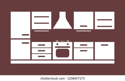 kitchen furniture on a burgundy background. vector illustration