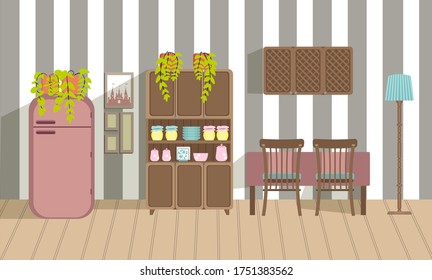 kitchen furniture set, refrigirator, chairs, table, cupboard 