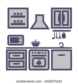 kitchen furniture set. vector color isolated illustration