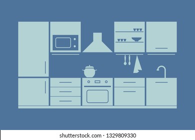 kitchen furniture set. vector illustration on blue background