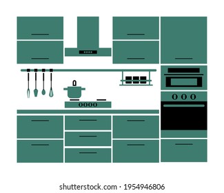 Kitchen furniture set. Vector silhouette icon.