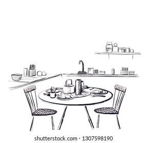Kitchen furniture sketch. Dinner table