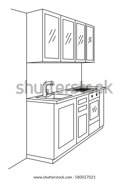 Kitchen Furniture Sketch Line Style Vector Stock Vector (Royalty Free ...