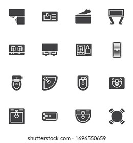 Kitchen furniture top view vector icons set, modern solid symbol collection, filled style pictogram pack. Signs, logo illustration. Set includes icons as Kitchen Cabinet, gas stove, dining table, sink