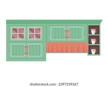 Kitchen furniture vector illustration. Comfortable furnishings and decorative accessories define kitchen interior Culinary settings, adorned with stylish decor, make kitchen cozy retreat Kitchen