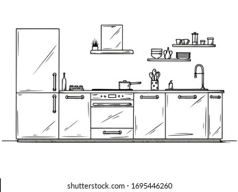 Kitchen Furniture Vector Illustration Sketch Style Stock Vector ...