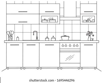 Kitchen furniture. Vector illustration in sketch style.
