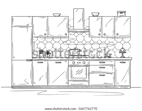 Kitchen Furniture Vector Illustration Sketch Style Stock Vector ...