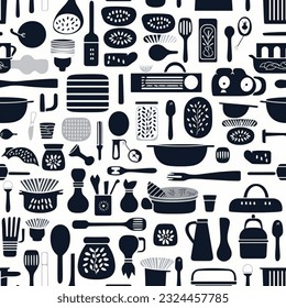 Kitchen Gadgets and Gardening Tools: Abstract Scandinavian Design Seamless Pattern Wallpaper Background 